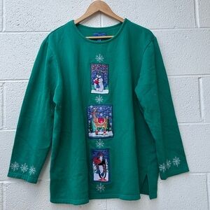 Karen Scott Green Sweatshirt with Festive Motifs